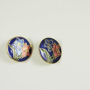Vintage | Blue and Gold Tone enamel earrings